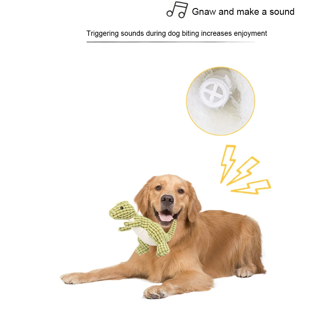 Indestructible Robust Dino Sounding Interactive Dog Toy Cute Squeaky Dog Toy Soft Pet Plush Toy for Aggressive Chewers