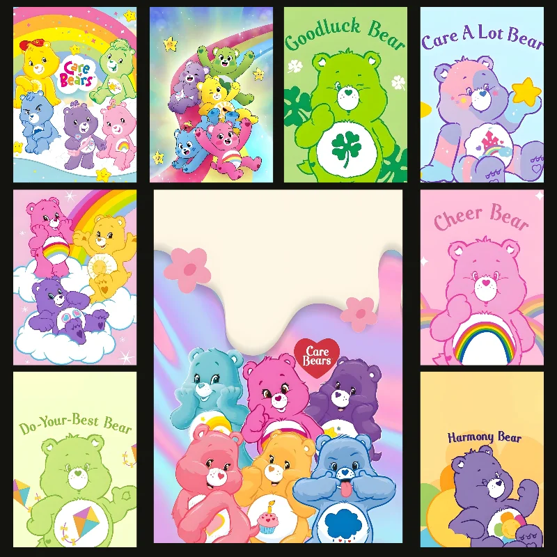 CUTE Care Bears Poster Self-adhesive Art Waterproof Paper Sticker Coffee House Bar Room Wall Decor