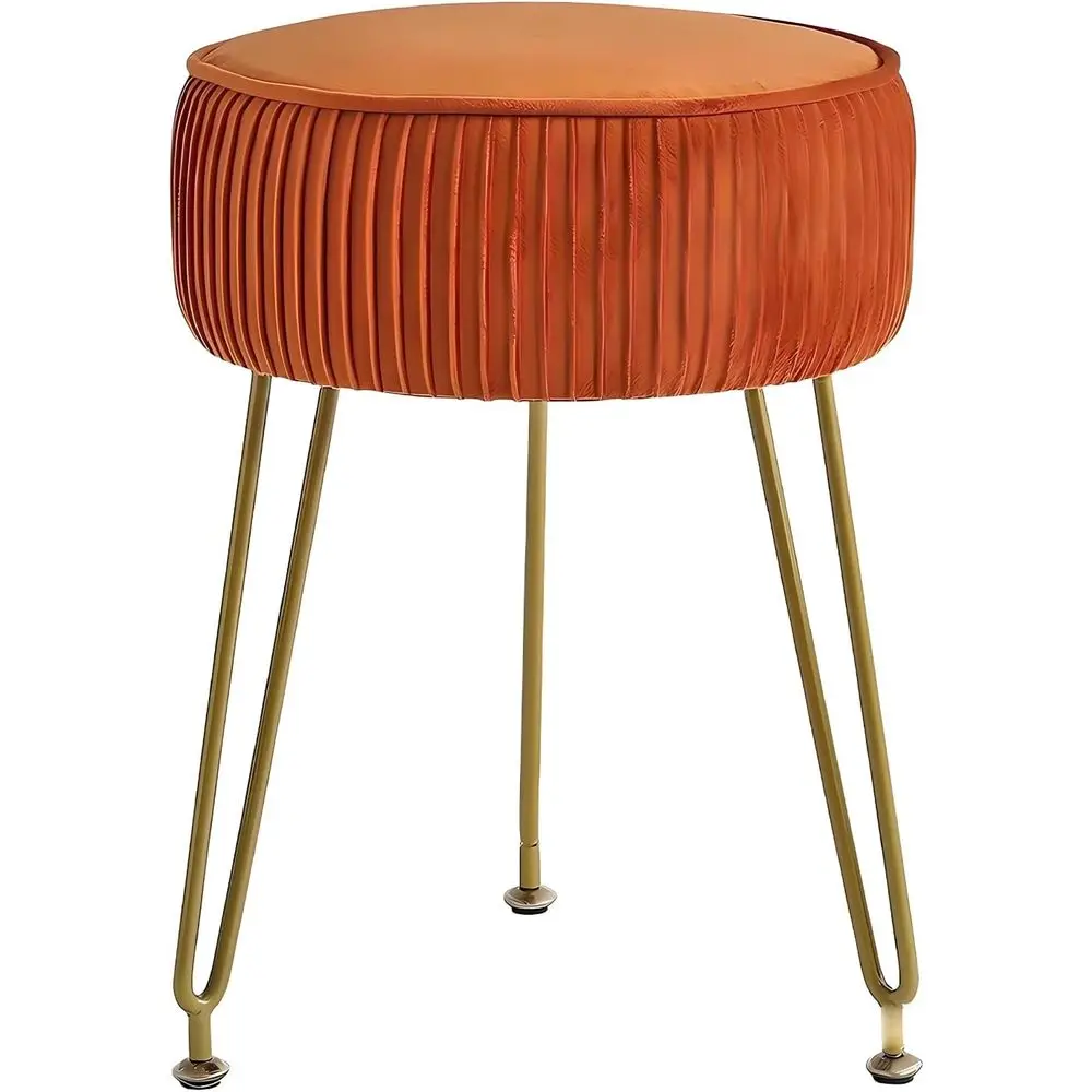 

Vanity Chair,Velvet Ottoman Stool with Round Seat,Plush Cushioned Vanity Chair,Sturdy Gold Metal Legs or Bedroom and Dring Table