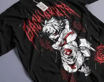 Camiseta Negra Oversize de Algodón con Estampado Gráfico de Manga 'Mahito Curse Human Form Blood Red Stroke' para Fans del Manga Shonen