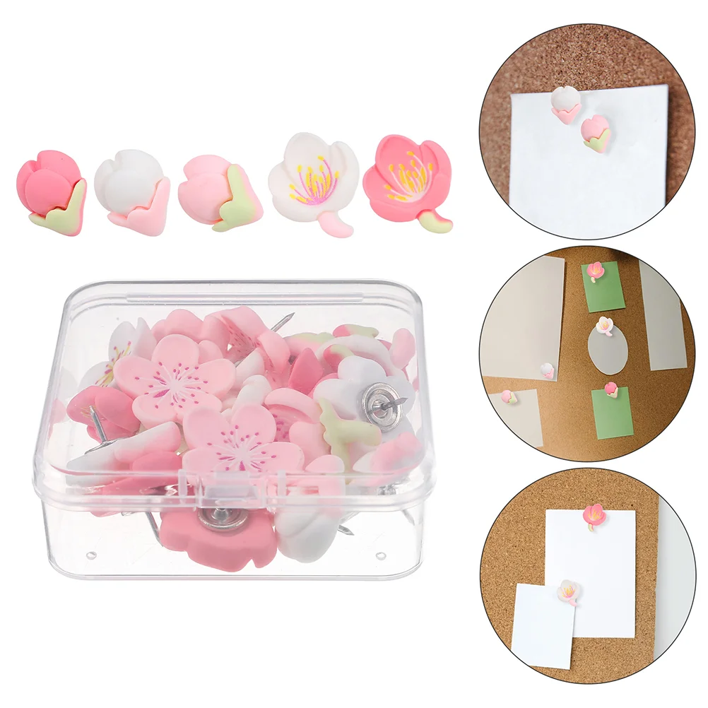 

30 Pcs Peach Blossom Thumbtacks Cute Decorative Push for Bulletin Board Corkboard Floral Display Photo Wall