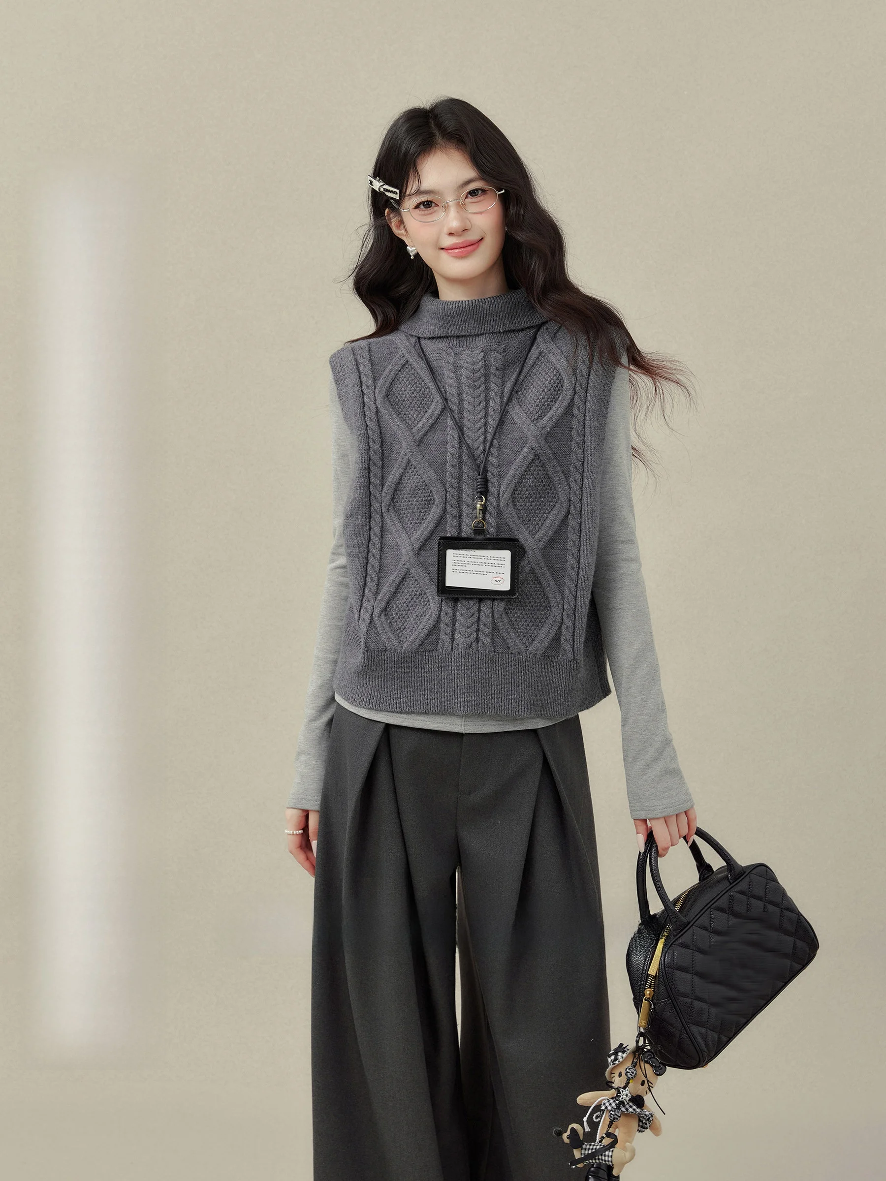 

Soft Knitted High Collar Sweater Vest for Plump Women Deep ey High nce Sensation Outerwear Faion Commute Sle