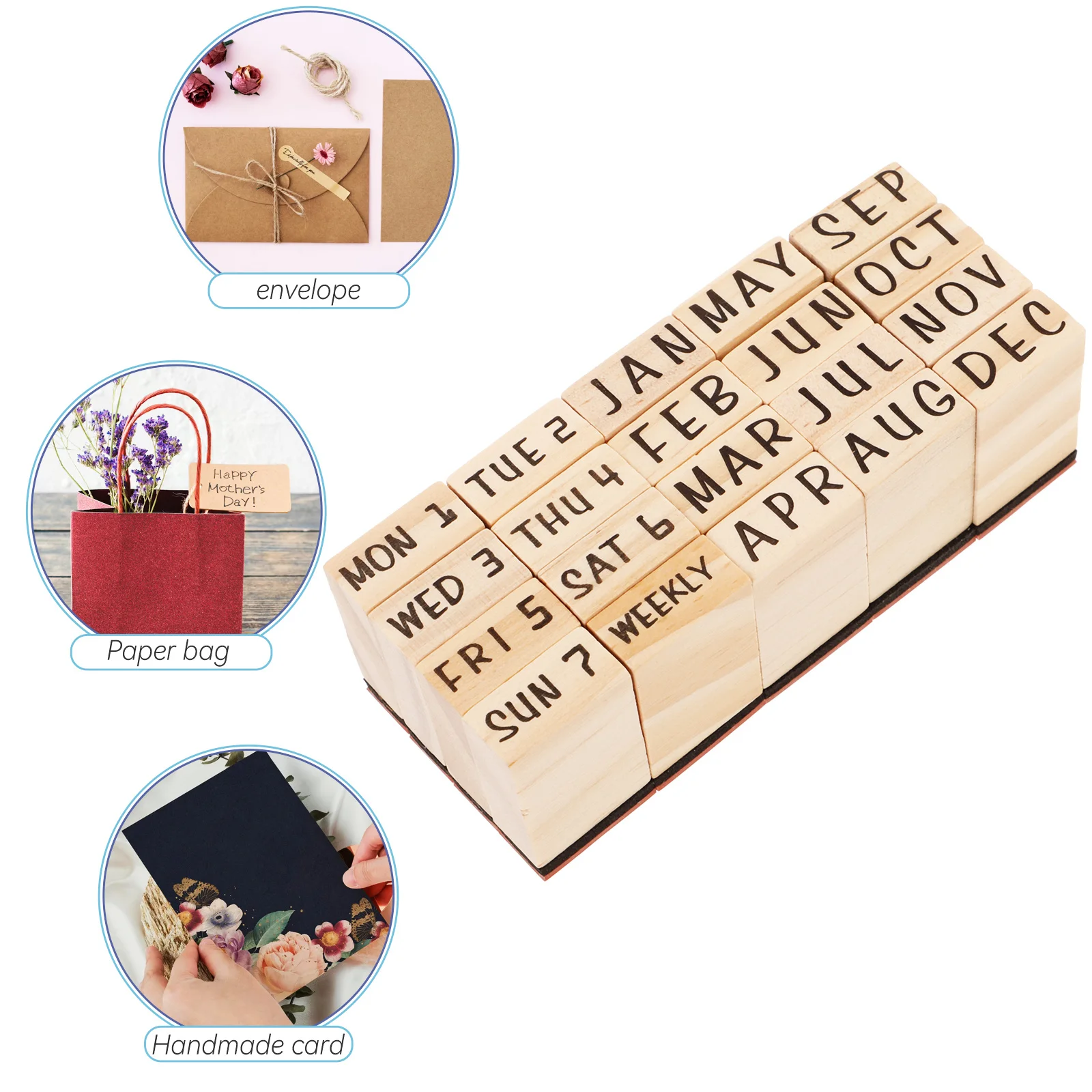 

1 Set Handmade Stamp Set Wooden Monthly Stamps For Diy Craft Scrapbook Journal Kids Art Activity Supply Decorative Stationery