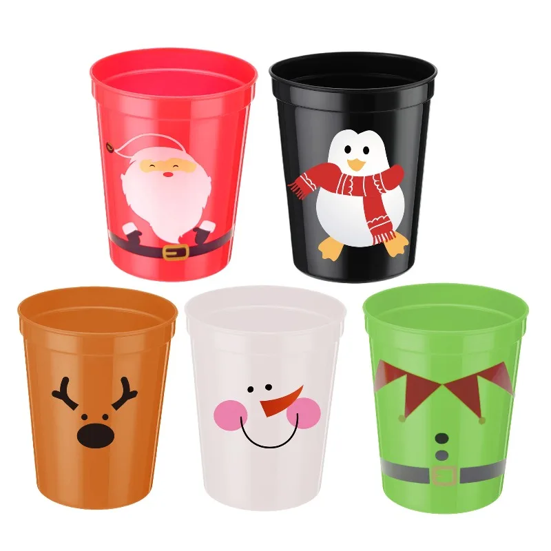 16oz Santa Rentier Elf Schneemann Party Getränkebecher Weihnachten Kunststoff Trinkbecher Saft Milchbecher für Weihnachtsfeierzubehör