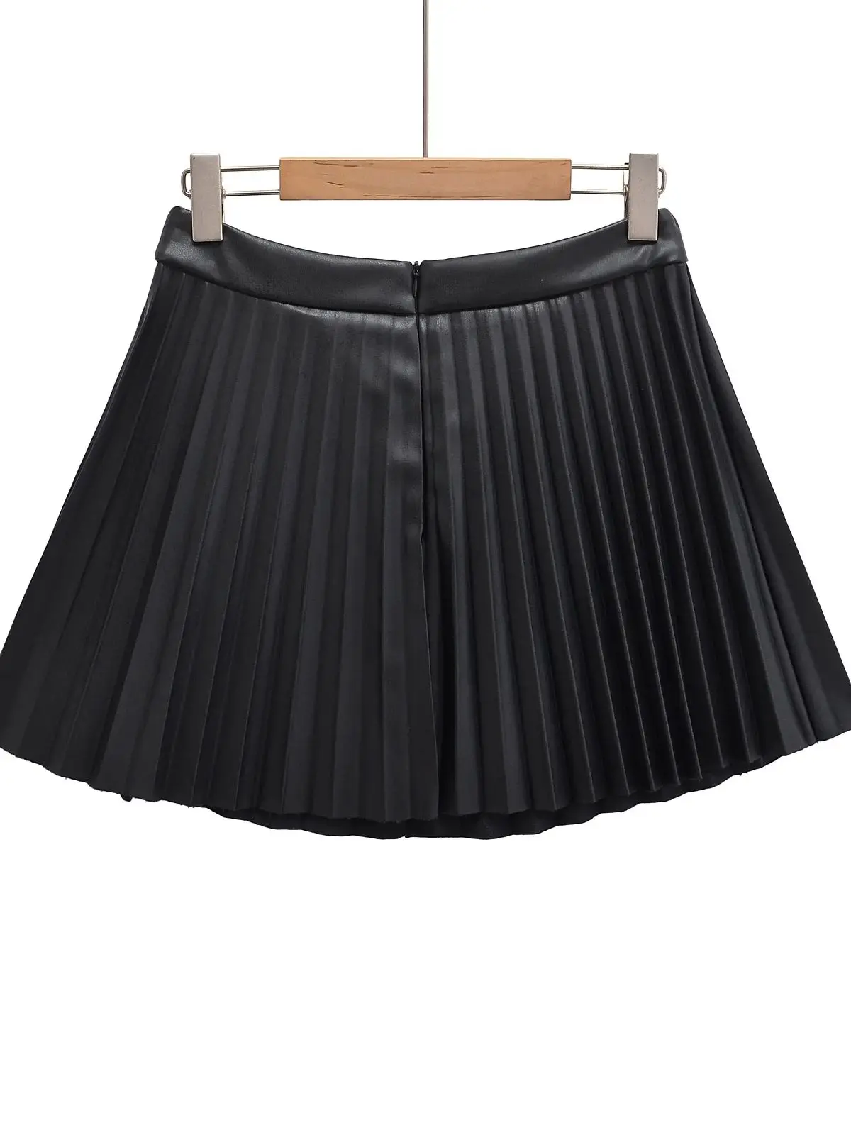 XNWMNZ 2024 Women's Fashion Faux Leather box pleats PU Mini Skirt Women High Street High Waist Zipper Versatile Female Skirt