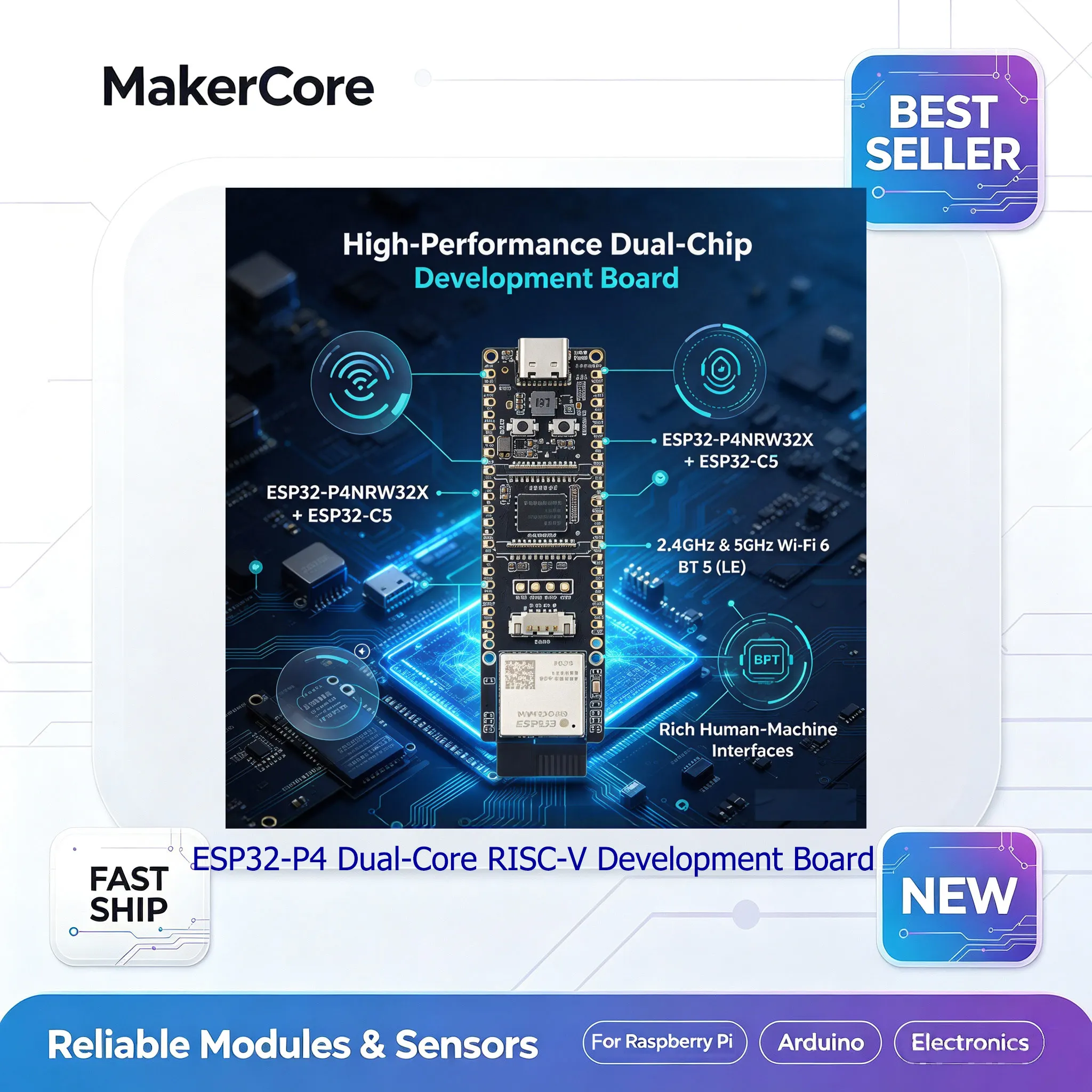 Waveshare Dual-Core RISC-V Multimedia Development Board Dual-Core RISC-V 32MB PSRAM 32MB Flash Wi-Fi 6 Camera Interface Smar