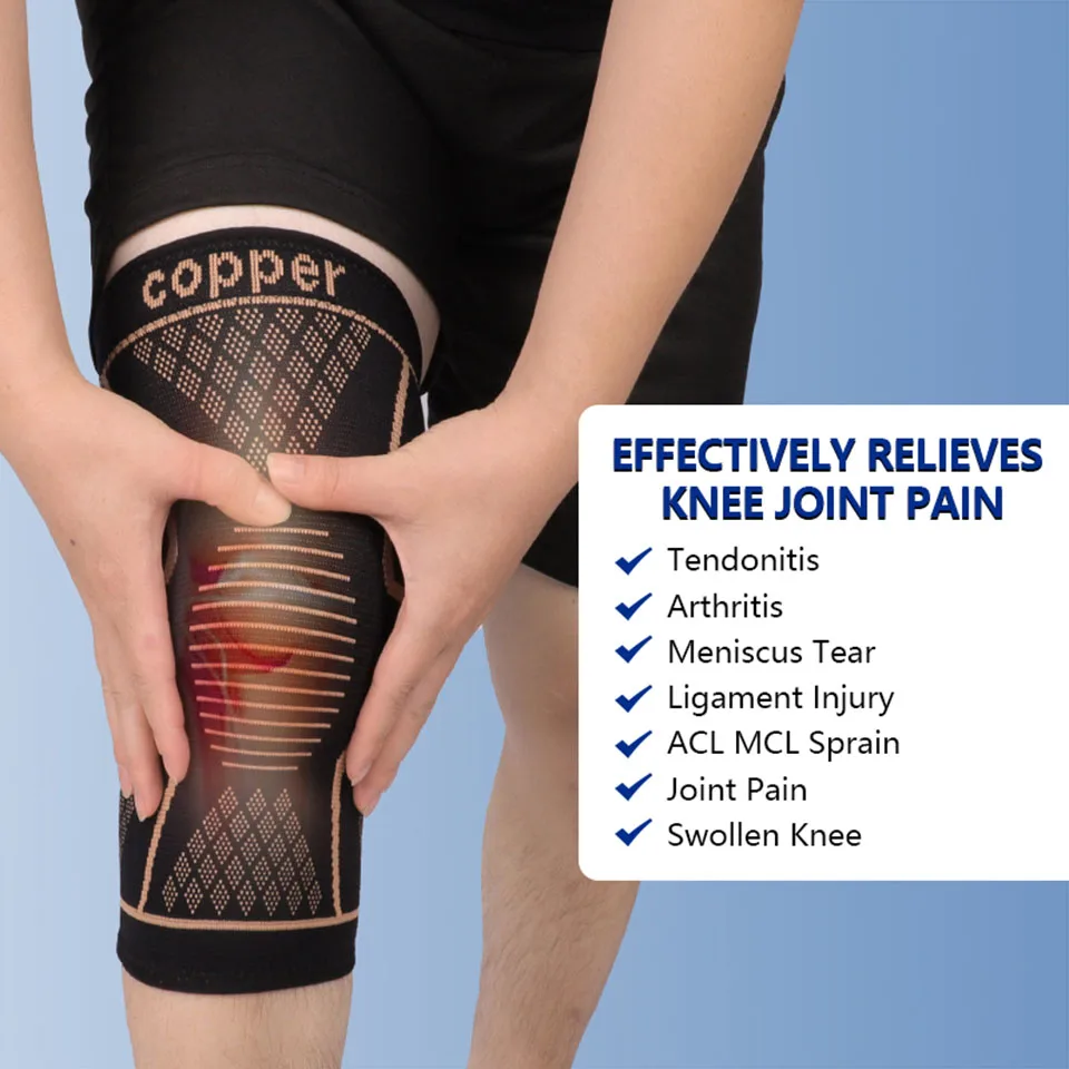 GOBYGO 1Pair Knitted Breathable Sports Knee Pads Copper Fiber Knitted Copper Ion Knee Pads Basketball Knee Pads Men women Unisex