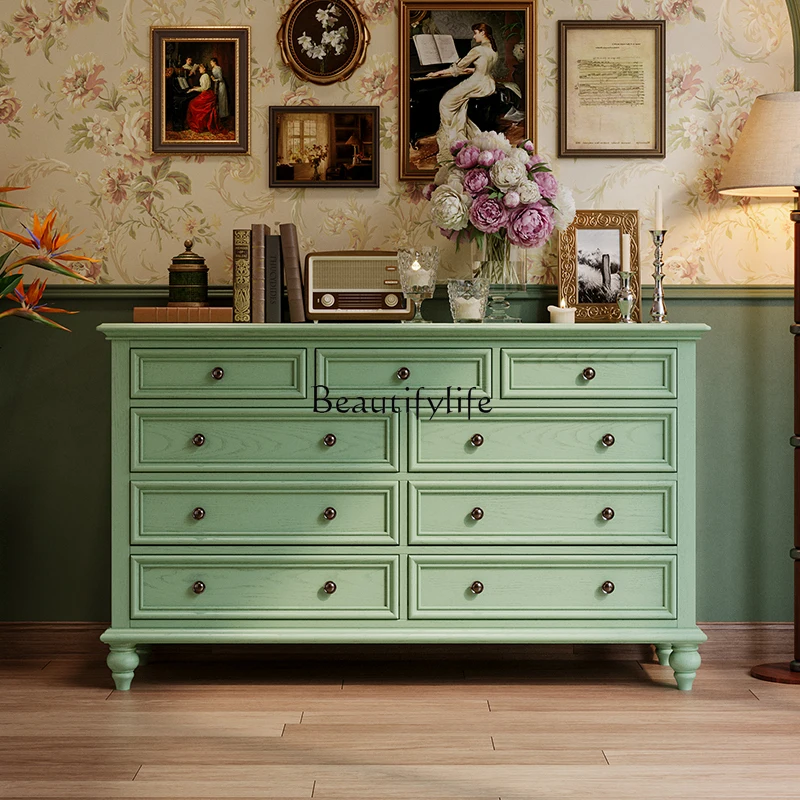 

American retro all-solid wood storage cabinet, living room integrated against the wall side cabinet entrance