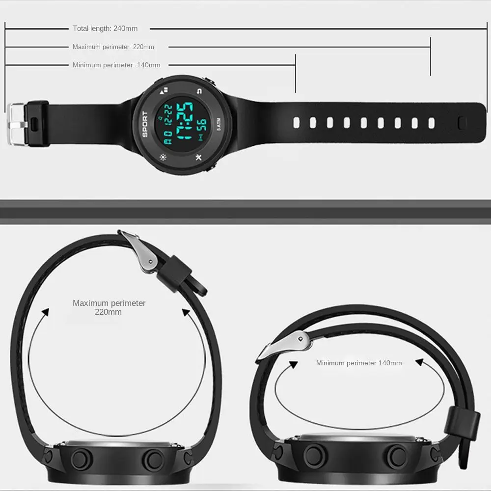 Montre de sport étanche de haute qualité, décontractée, Simple, numérique, LED, grand cadran, chronographe multifonction, Sports de plein air