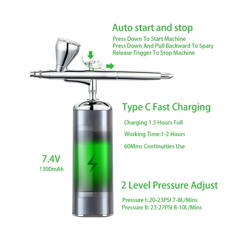 Rechargeable Mini  Airbrush With Compressor Kit Air Brush Paint Spray Gun  For Nail Art Tattoo Craft Cake