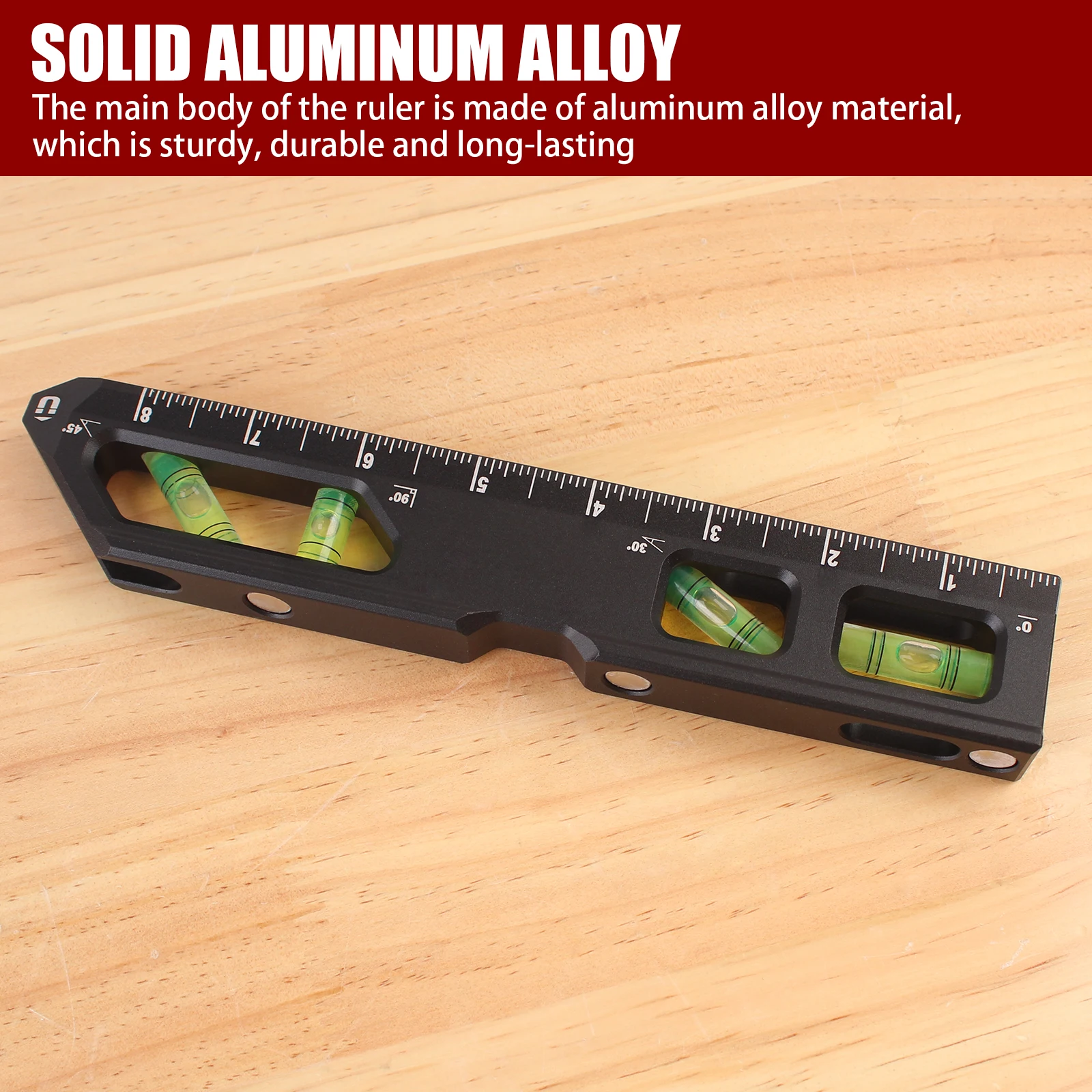 1Pc Professional Magnetic Level Ruler, Aluminum Alloy V-Groove Construction Welding Tool, for 0°/90°/45°/30° Measuring Marking