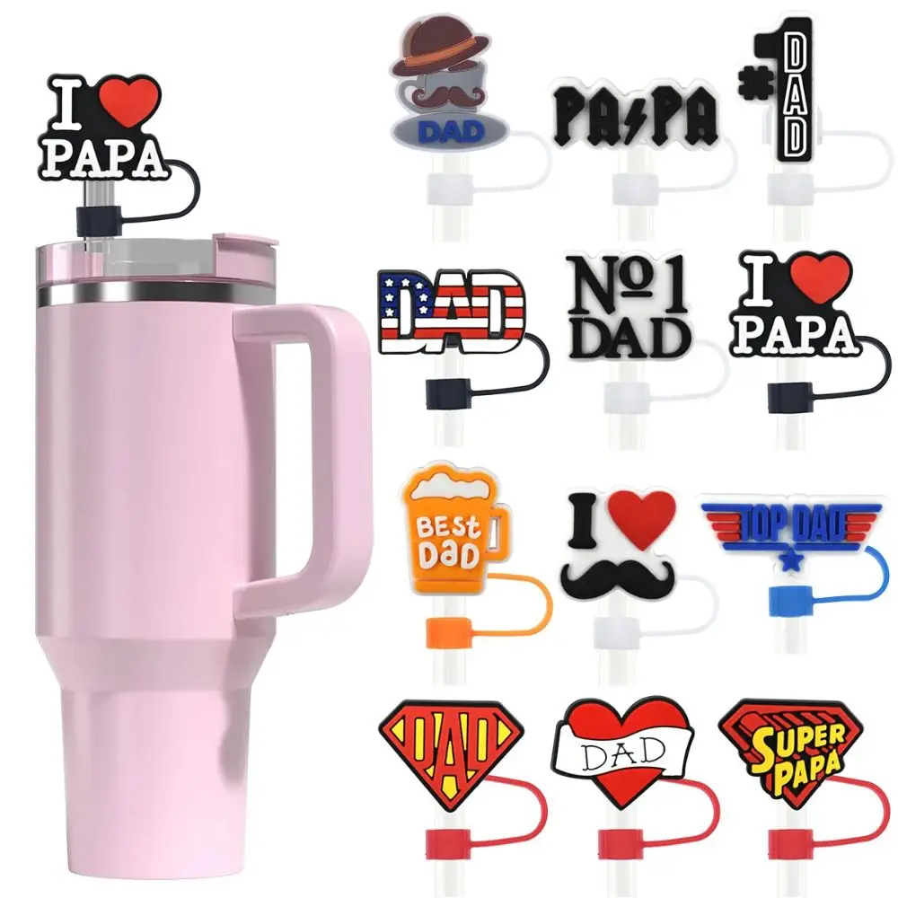 

1pcs Father's Day Series reusable 8MM silica gel straw cap, airtight and dustproof stopper, Drink cup Splash proof straw cover