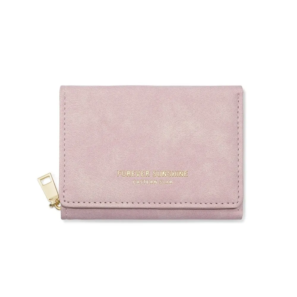 PU Leather Tri-fold Wallet for Women Zipper Closure Velvet Coin Purse Solid Color Large Capacity Business Card Case Office