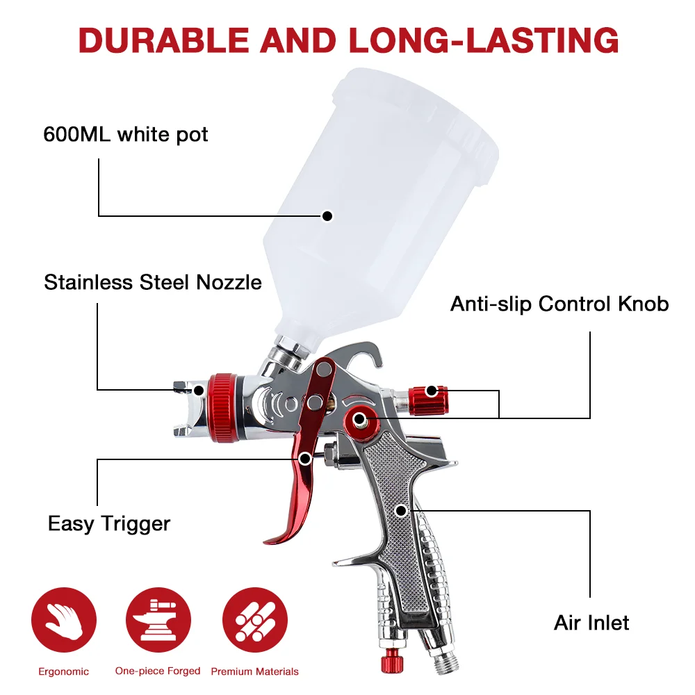 HVLP 에어 중력 스프레이 건, 1.3mm 노즐, 효율적인 분무, 조절 가능한 분사 폭, 자동차 수리용 공압 공구, 정밀 분사, 페인트 절약