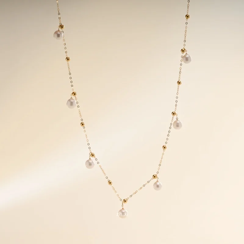 

New Fine Jewelry 18K yellow gold necklace natrual freshwater pearl au750 wendding gift for women star Original Design X1020