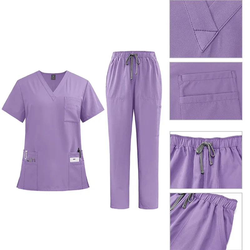 

New Beautician Workwear Solid Color Medical Nursing Uniforms Pet Clinic Scrubs Set Nurse Uniforms Work Clothes Wholesale