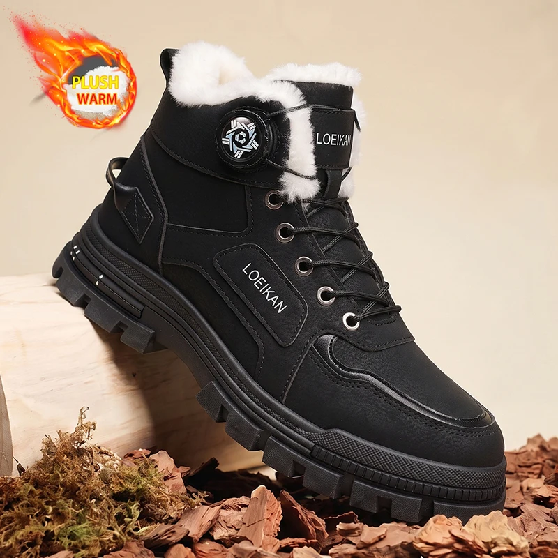 Herren Winter-Schneestiefel mit Drehverschluss, Fleece-Futter, Rutschfester Dicker Sohle, Hohe Knöchelstiefel – Detail 6