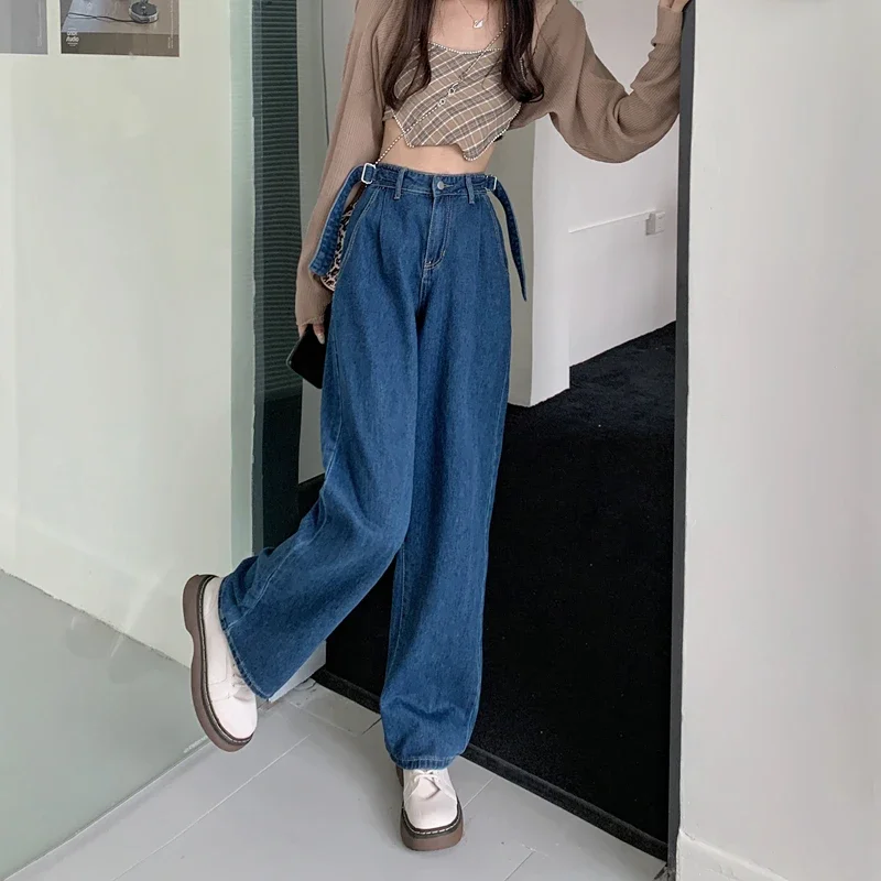 Jeans Dames Amerikaanse mode Eenvoudig Prevalent All-match OL Casual Rechte hipster Baggy Denim broek met hoge taille over de volledige lengte