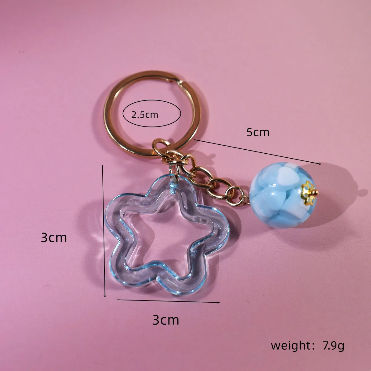 Colorido azul rosa cuentas de estrella de cinco puntas llavero acrílico mochila escolar accesorios de decoración colgantes