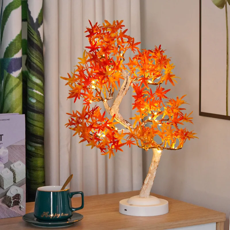 Artificial Bonsai Tree Lights Table Decor Maple Leaves Tree Fairy Lamp, Battery/USB Operated LED Night Light, for Christmas Fest