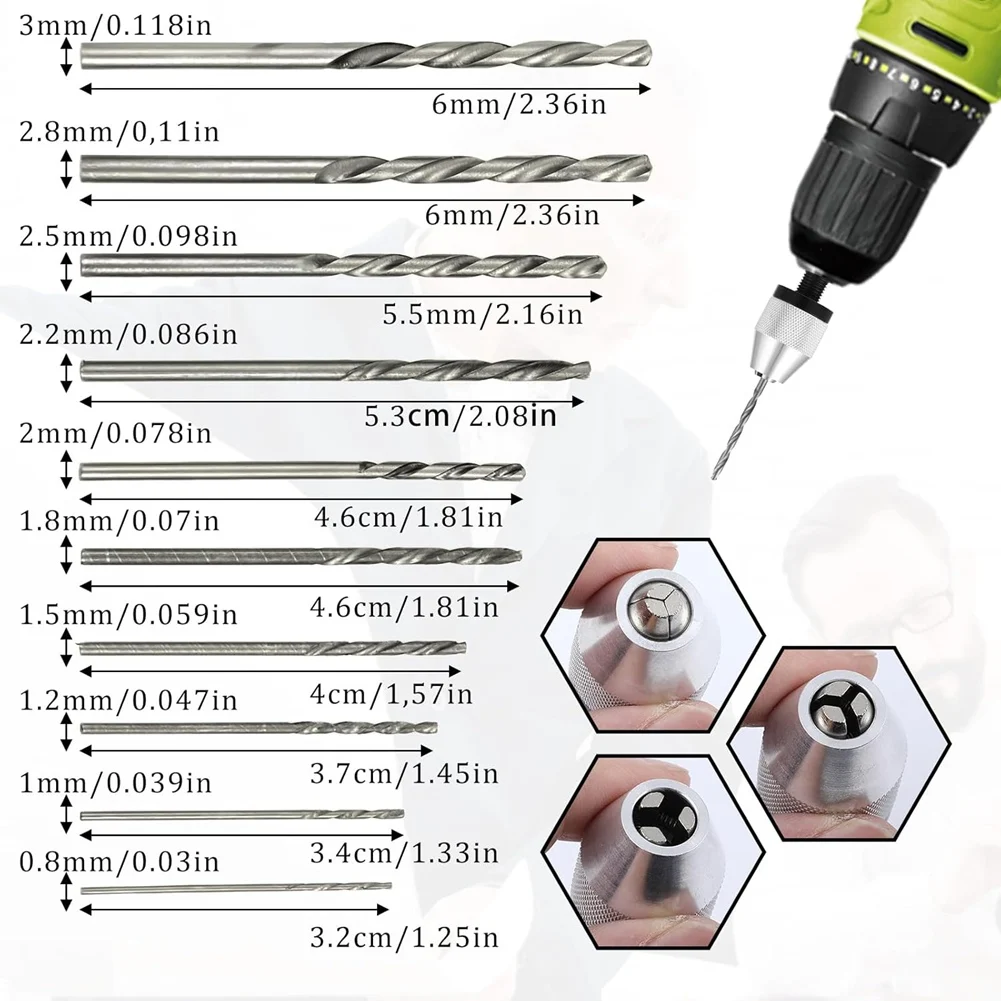 N08R Schnellspannbohrfutter-Bit, 2 Stück Bohrfutter-Adapter mit 10 Stück Bohrern, 1/4 Zoll Sechskantschaft-Bohrfutter-Schnellwechsel-Konverter