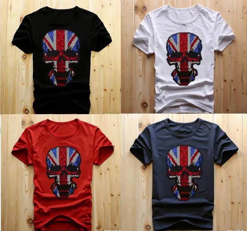 Men's Rhinestone Anime Diamonds Design Cotton T-Shirt Casual Short Sleeve Streetwear Fashion in Sizes S to 6XL