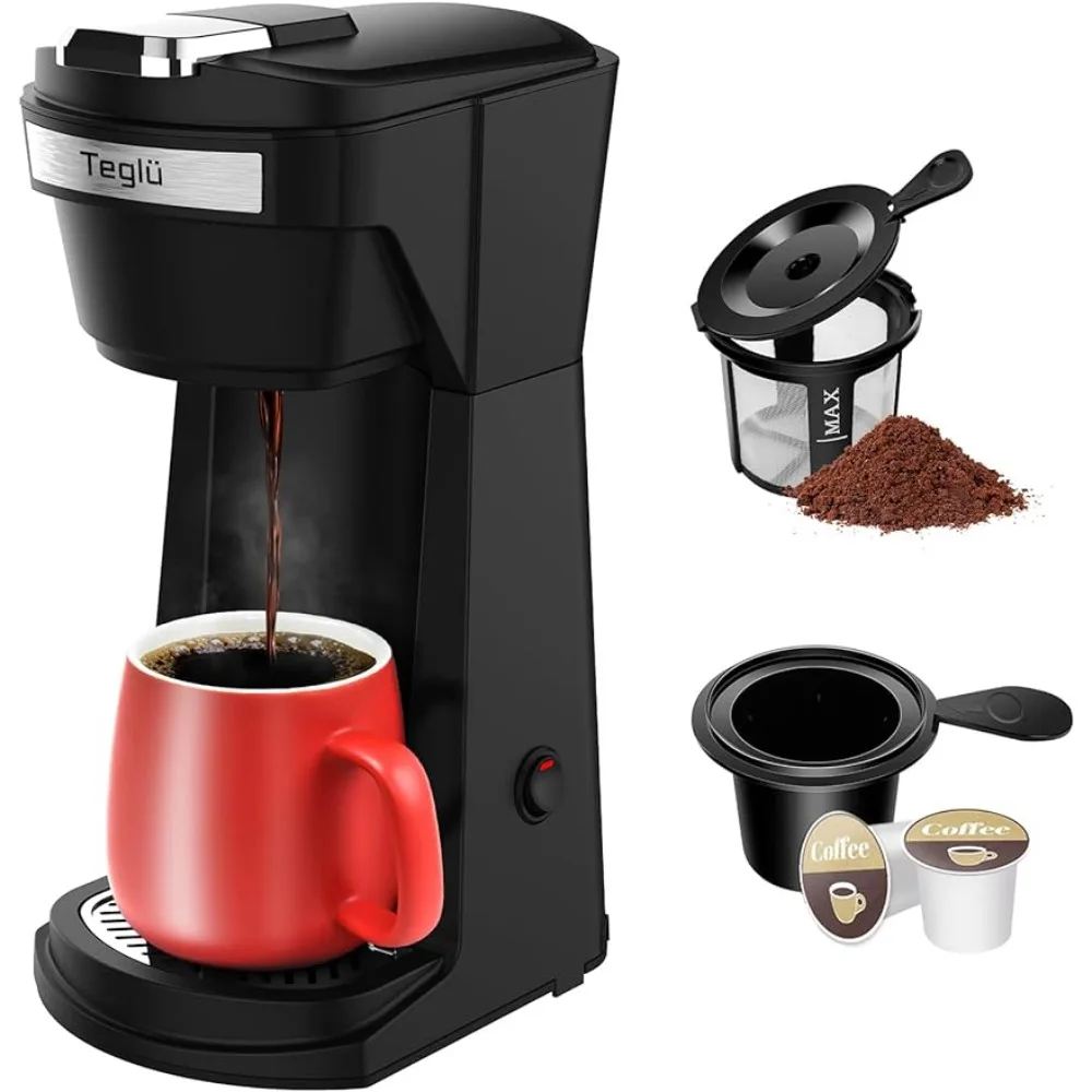 Teglu Single Serve Coffee Maker for K Cup Pod & Ground Coffee 2 in 1, K Cup Coffee Machine 14 Oz Brew Size, Black