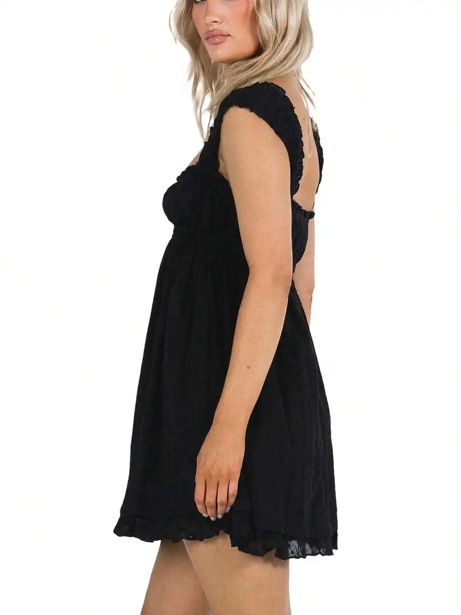 

Women Summer Sleeveless A-Line Dress With Floral Embroidery Loose Beach Party Dress