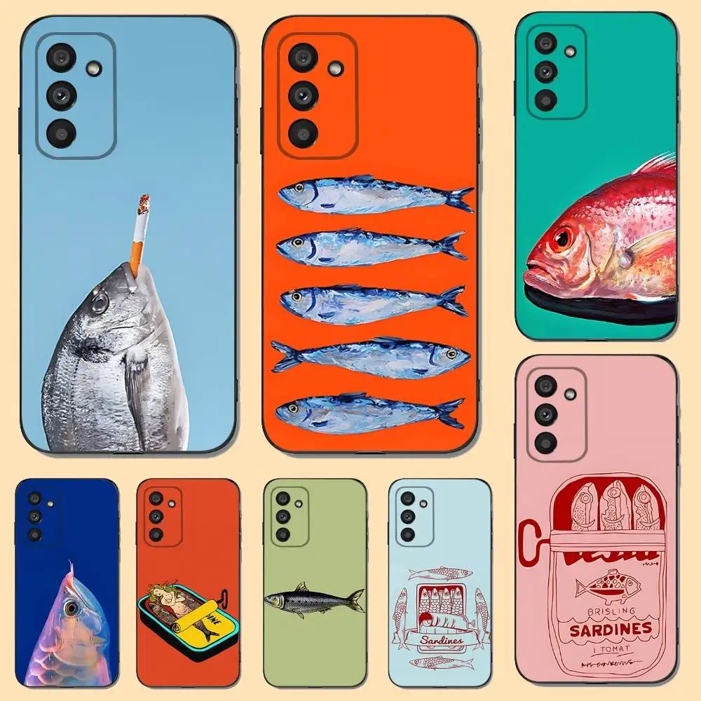 

Phone Case For Samsung S 25,24,23,22,30,21,10,9,Ultra,Plus,Lite,FE,4,5 G Soft S-Sardines Art Black Case