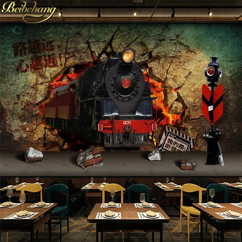 Custom Mural Wallpaper Stereo Old Train Wall Painting Fashion restaurant Living Room Home Decor 3D Wall Papers For 3 D Stickers