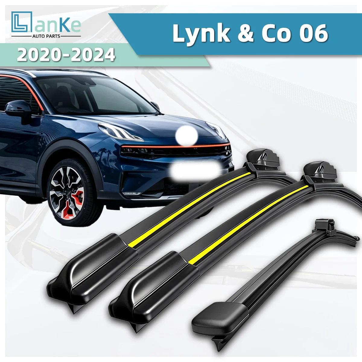 Lanke Wiper Fit For Lynk & Co 06 (2020-2024) Natural Rubber Strip Boneless Silent Car Windshield Front Wiper Blade Auto Parts