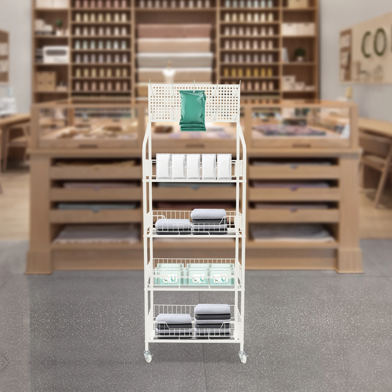 

White 4 Tier Retail Display Rack Stand Snack Candy Display Organizer Stand Cart for Pantry Office Large Capacity
