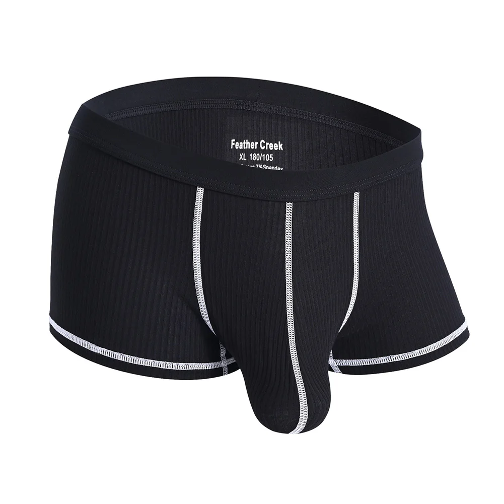 Men Ribbed Large Pouch Boxer Briefs Sporty Buttock Lift Trunks Low Waist Breathable Underwear For Daily Sports Comfort