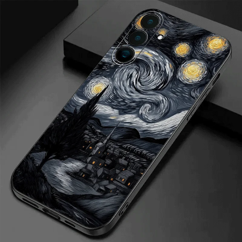 Starry Night Oil Painting Pattern Phone Case Suitable for Samsung Galaxy S26 S25 S24 S23 S22 S20 FE/Ultra/Plus Anti Drop