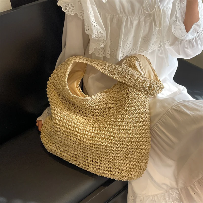 

Новая модная соломенная сумка для отпуска 2026 года, большая пляжная сумка через плечо, сумка-тоут, вместительная повседневная плетеная сумка ручной работы