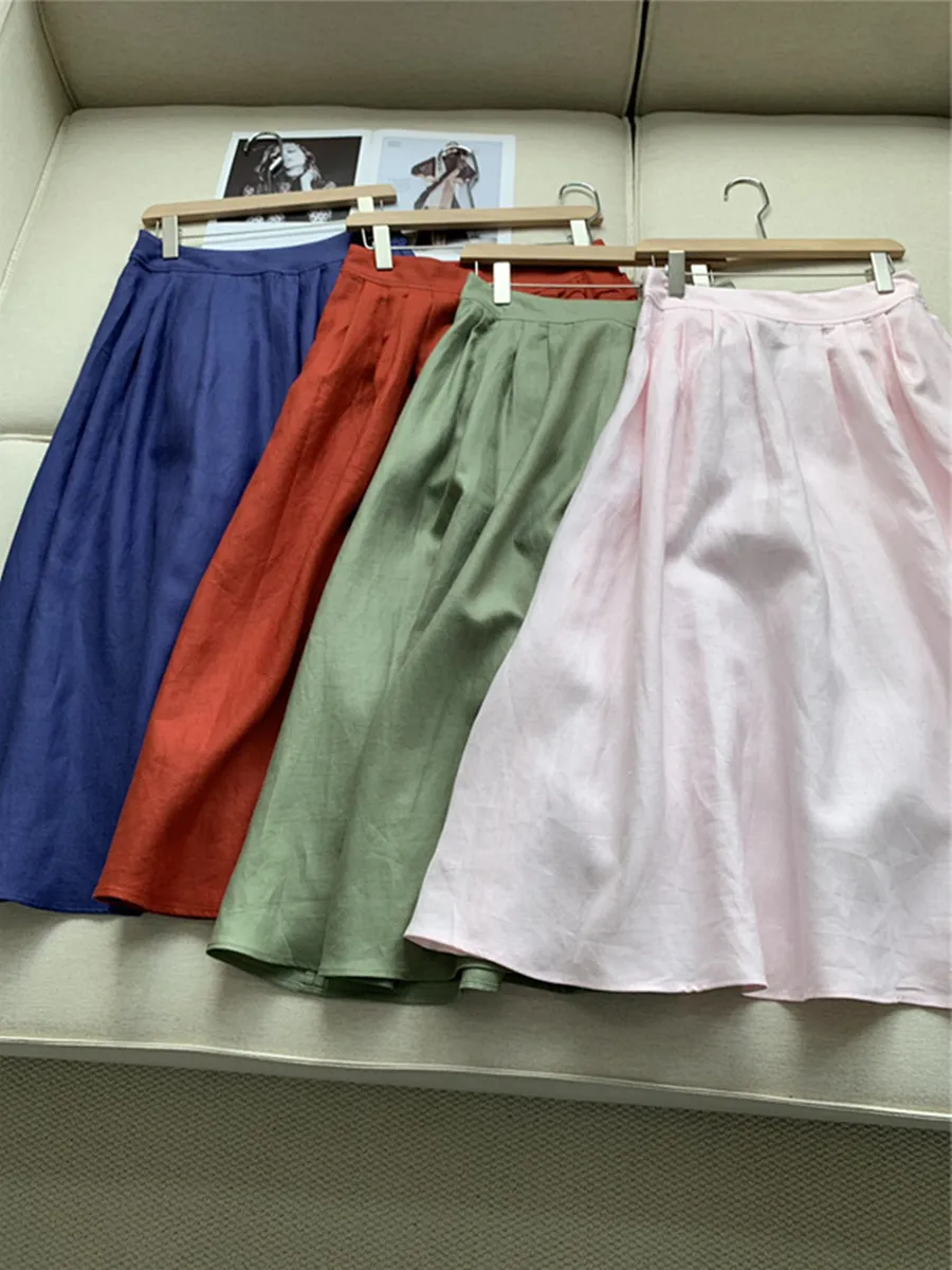 Costume décontracté pour femmes L * P, nouvelle mode en lin, haut à manches courtes, jupe taille haute, ensemble deux pièces
