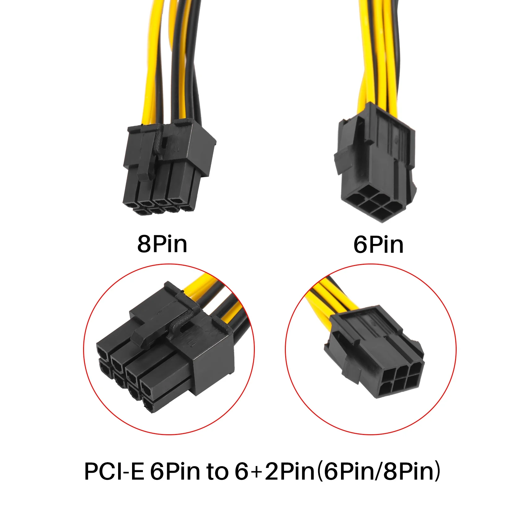 2 Pack Graphics Card 6 Pin to 8 Pin PCIe Adapter Power Cable (GPU Video Graphics Card Power Cable) 7.8 Inch
