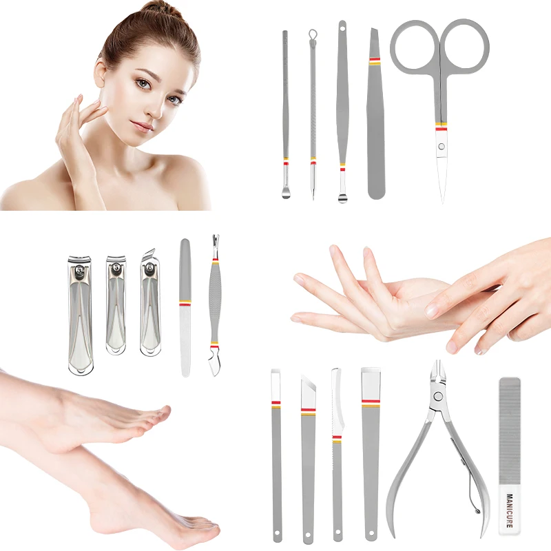 Imported full set of stainless steel nail scissors set easy to carry 12/16pcs home ear scoop pedicure kit nail clippers original