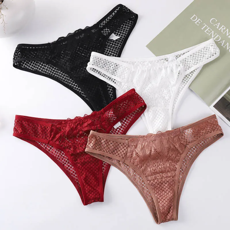 CINOON Women Sexy Lace Panties Low Waist Transparent Underwear Female G String Thong Comfortable Lingerie Temptation Intimates