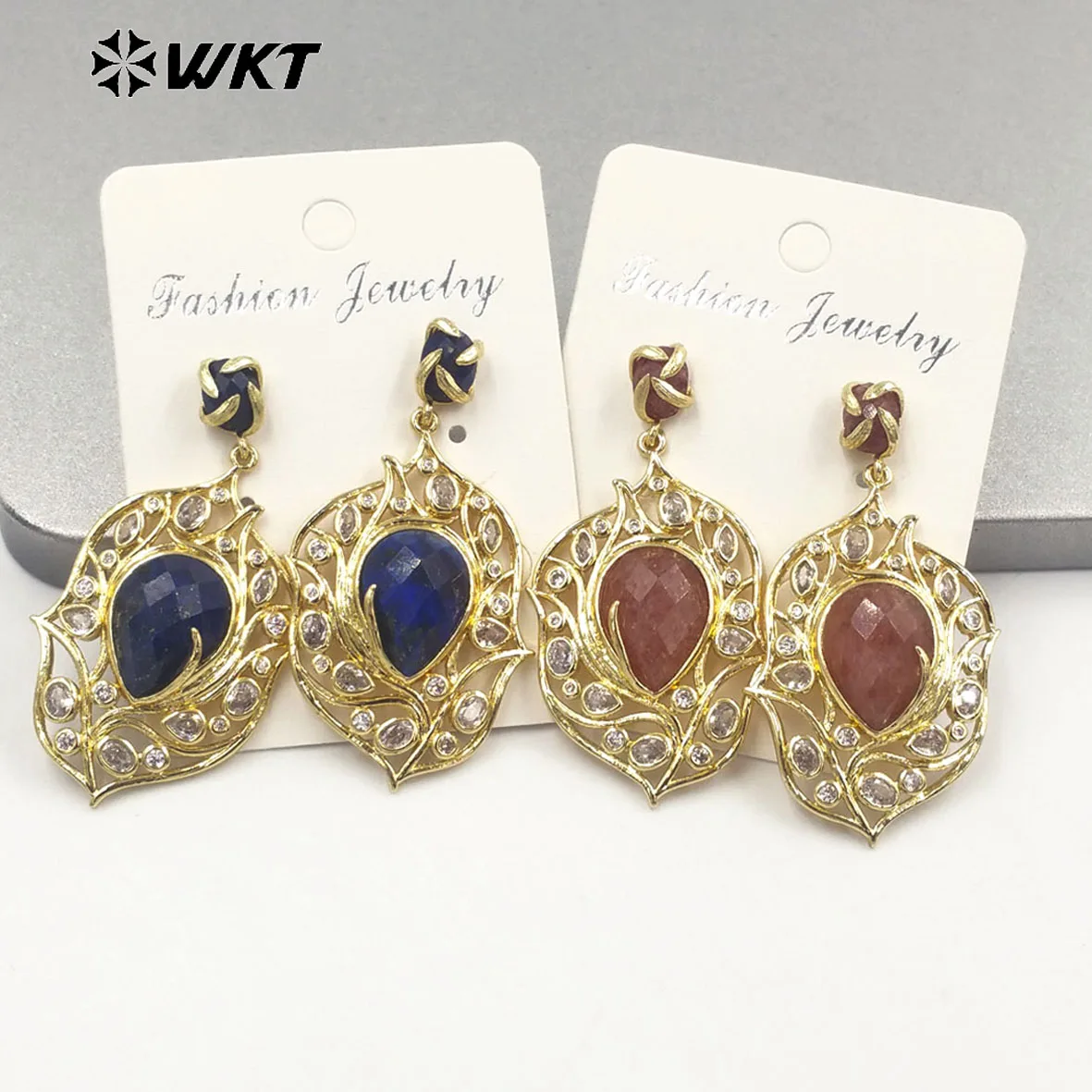 

WT-ME090 Самые продаваемые в зарубежных странах серьги-подвески в форме капли с микро-камнями 18 карат и разноцветными кубическими циркониями, женский стиль