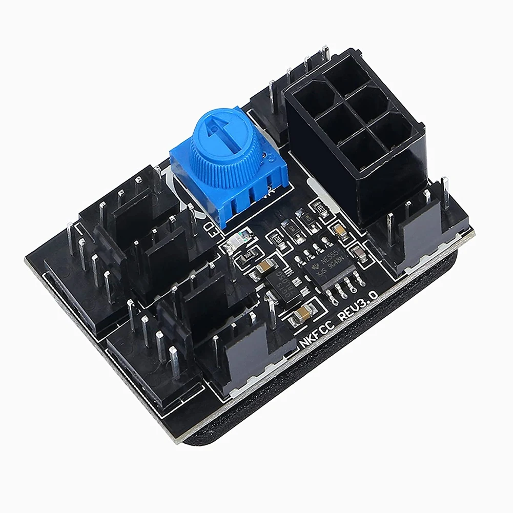 3-Pin 4-Pin Fan Adapter PWM PC Case Cooling Fan Hub 8-Way Splitter 12V Speed ​​Controller with 6-Pin Power Port