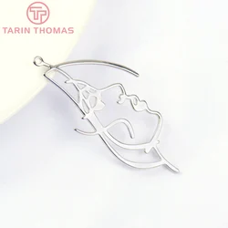 (5540) 6PCS 25x50MM Platinum Color Brass Face Pendants Charms Pendants High Quality DIY Jewelry Making Findings Wholesale