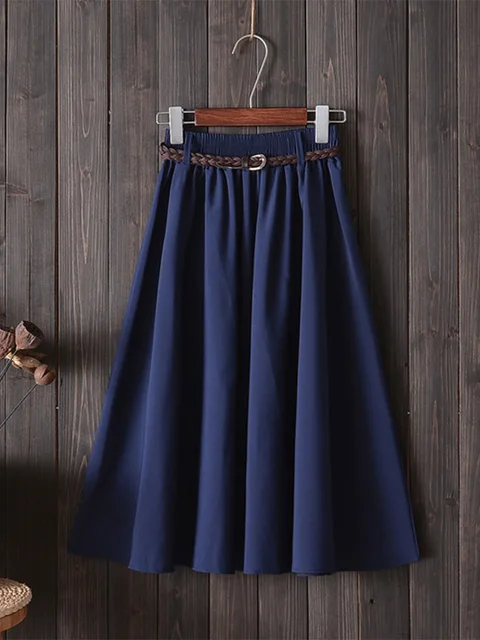 Letnia spódnica midi do kolan dla kobiet z paskiem Moda koreańska damska plisowana spódnica szkolna z wysoką talią w kształcie litery A