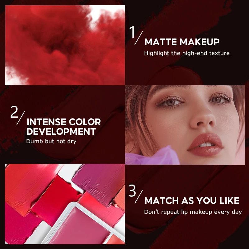 Palette de rouge à lèvres 12 couleurs, velours mat, hydratant, brillant à lèvres, imperméable, résistant aux couleurs
