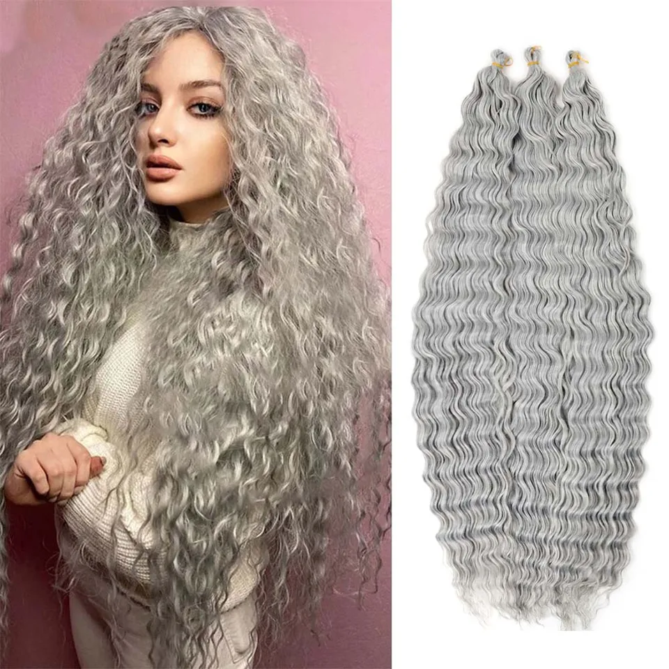 Cabello sintético para crochet pre-estirado de 32 pulgadas, onda profunda, yaki ombre, fibra de alta temperatura para mujer 6