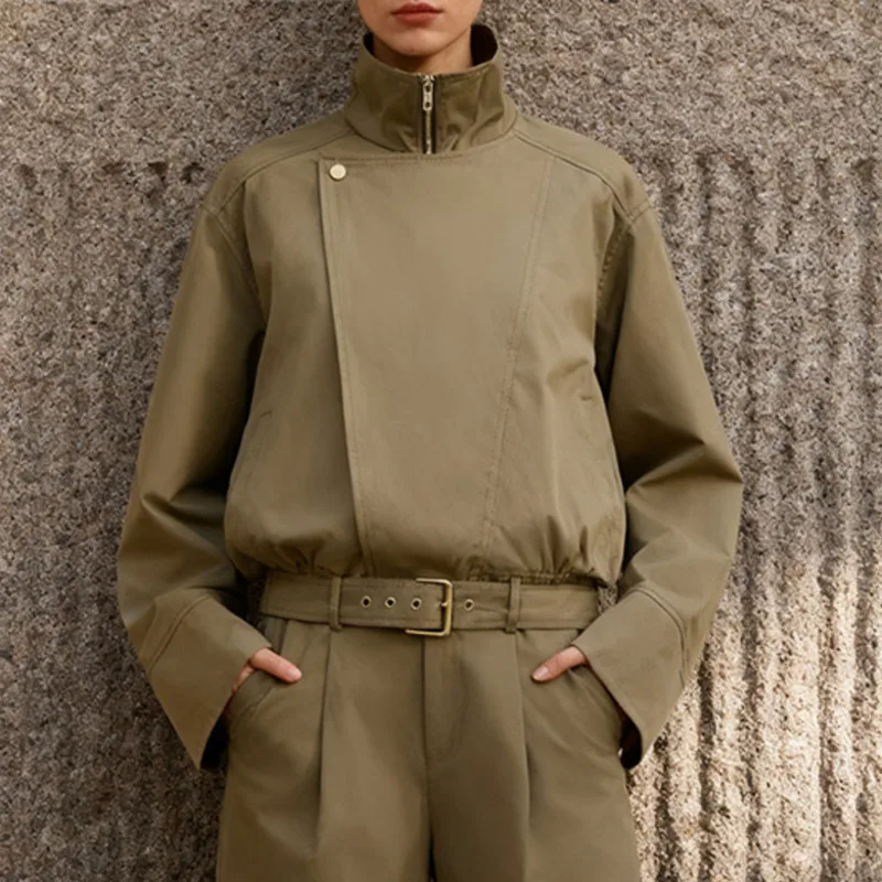 ANJY ربيع الخريف جديد إمرأة موضة الكورية نمط الوقوف طوق الزنانير تصميم سترة العصرية عادية تقسم سليم الشرير معطف A16937 #2