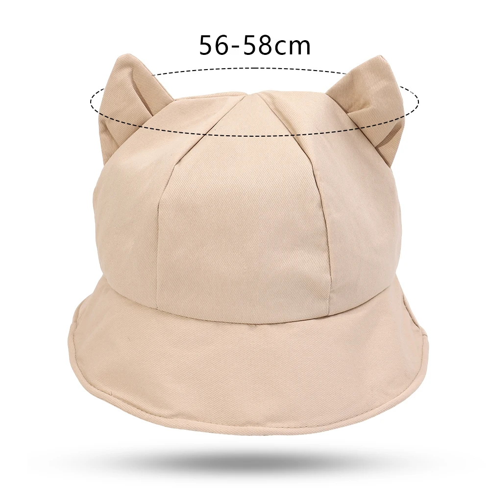 2024 Cartoon Solid Color Cotton Bucket Hat Cute Sweet Cat Ear UV Protection Beach Hat Fisherman Hat Sun Cap Kids Outdoor Travel