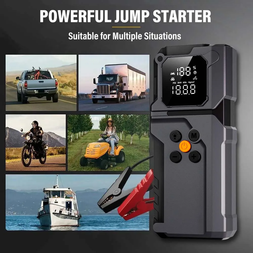 GKFLY 4 In 1 4000A 7000A Jump Starter 150PSI Pump Air Compressor 59.2Wh Power Bank 12V Starting Device Digital Tire Inflator