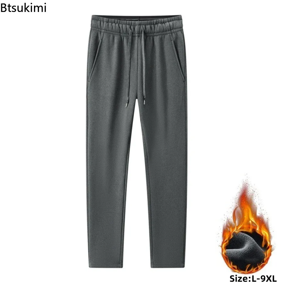 Plus Size 8XL 9XL Men Pants Autumn Winter Polar Fleece Thicken Casual Trousers Elastic Waist Drawstring Thermal Sweatpants Male