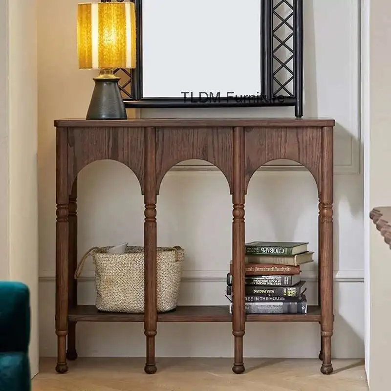 

Nordic Living Room Furniture American Retro Solid Wood Console Tables Home Hallway Entrance Cabinet High-leg Storage Side Table